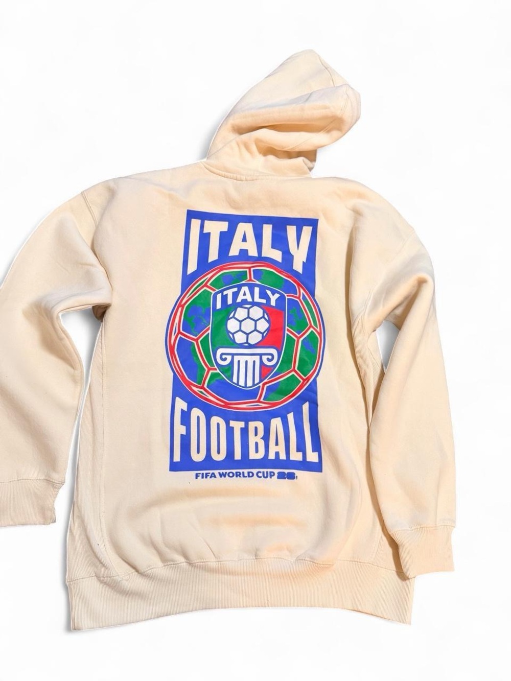 Cream Crewneck Hoodie with Italy Crest Graphic